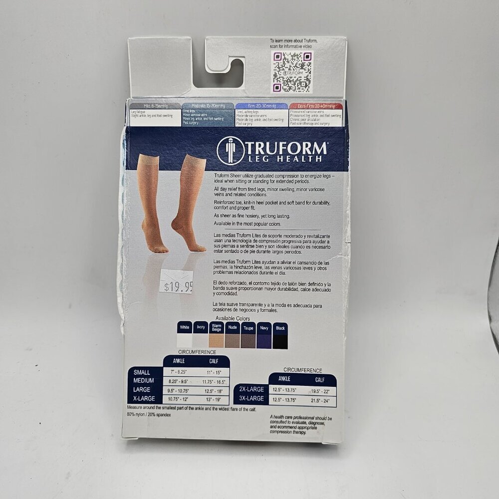 NWT Women's TRUFORM Lites Sheer Knee High Stocking 15-20 mmHg (Beige) Medium - Picture 3 of 6